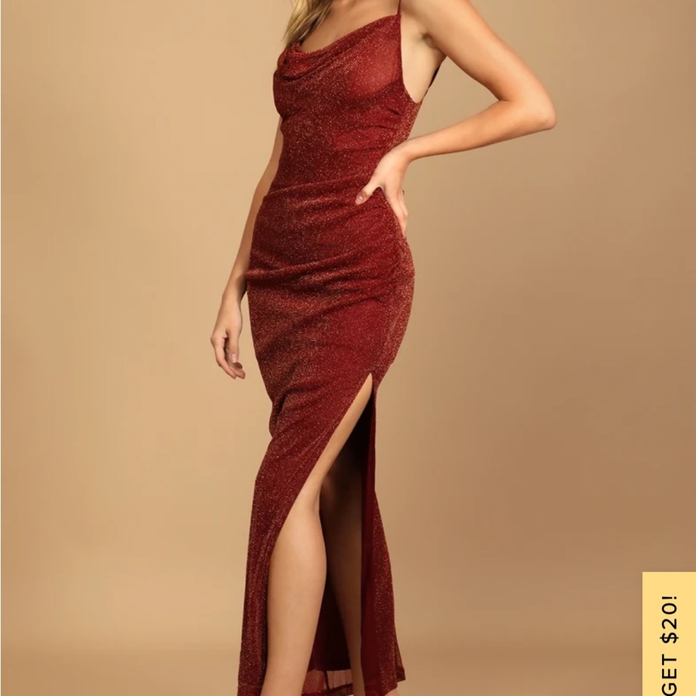 Next please gold & burgundy cowl neck bodycon dress